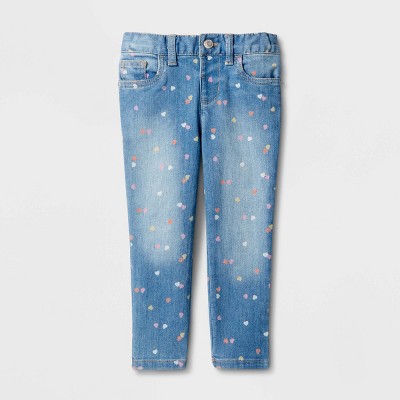 Toddler Girls' Mid-Rise Heart Skinny Jeans - Cat & Jack™ Blue 