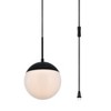 Elegant Lighting Eclipse 1 Light Black plug in pendant With Frosted White Glass - 3 of 4