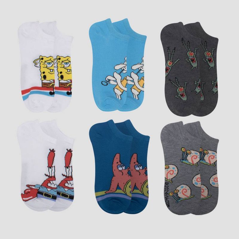 Boys&#39; Spongebob Squarepants 6pk No Show Socks - White, 2 of 4