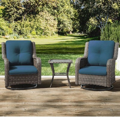Chic Crate-Wicker/Rattan Patio Sectional – 3-Piece Conversation Set w/ Hanging Chairs & Side Table | Weatherproof Design