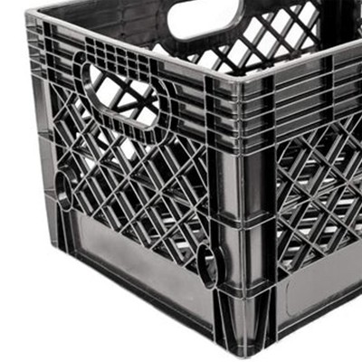 Heavy Duty Black Stackable Storage Crate with Handles, 3 Pack