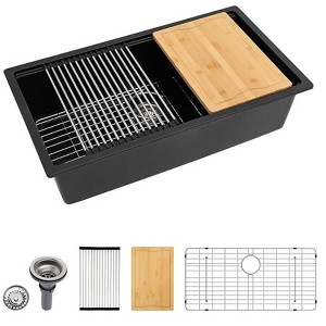 Dcolora 30 inches Granite Composite Kitchen Sink Workstation Black Undermount Single Bowl Large Kitchen Sink 30"W x 19"D x 10"H - 1 of 1