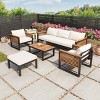 5 PCS Outdoor Sofa Set, Industrial Style Sofa Set with Table and Ottoman, Acacia Wood Sofa with Metal Frame and Polyester Cushion-Coolbibila - 3 of 4