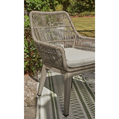 Beige Wicker Outdoor Arm Chairs with Cushions, Set of 2