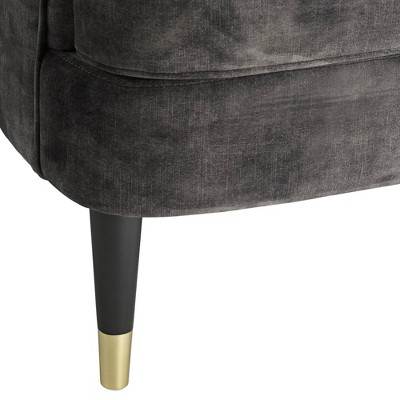 Charcoal Gray Velvet Handcrafted Accent Chair with Lumbar Pillow