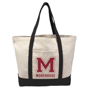Morehouse College Primary Logo Canvas Tote Bag With External Pocket, Reusable Shoulder Bag for Shopping, School, Beach, Black - 1 of 4