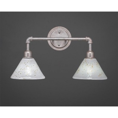 Toltec Lighting Vintage 2 - Light Vanity in  Aged Silver with 7" Gold Ice Shade
