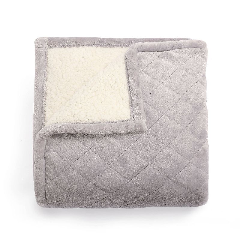 Sunbeam 50&#34; x 60&#34; Quilted Nordic Velvet Reverse Shearling Heated Throw Electric Blanket Dove Gray, 3 of 9