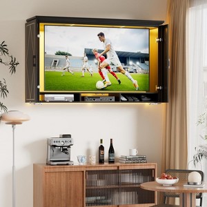 PAKASEPT Outdoor TV Enclosure, 55" Solid Wood Weatherproof TV Cover with Premium Dual-Arm Mount, Fold Door and Lights, (Fits Max 58") - 1 of 4