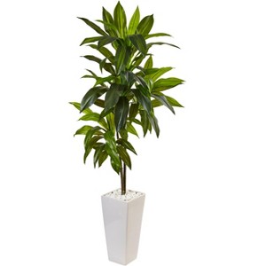 Nearly Natural 3-ft Dracaena Artificial Plant in White Tower Planter - 1 of 1