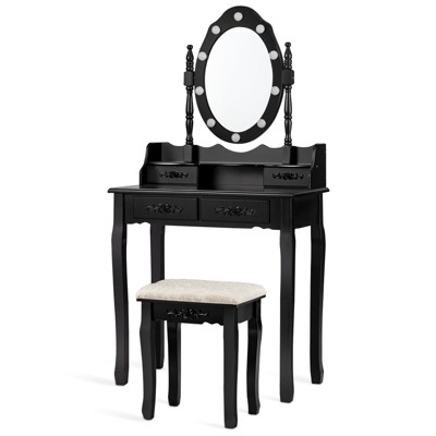 Vanity Table Set Detachable Makeup Table Dressing Desk with Mirror & Cushioned Stool Brown/White/Black