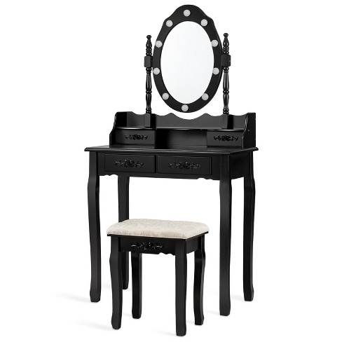 Vanity table set with adjustable discount brightness mirror and cushioned stool