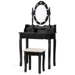 Vanity Table Set Detachable Makeup Table Dressing Desk with Mirror & Cushioned Stool Brown/White/Black
