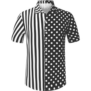 Lars Amadeus Men's Summer Stripe Polka Dots Short Sleeves Button Patchwork Hawaiian Shirt - 1 of 4