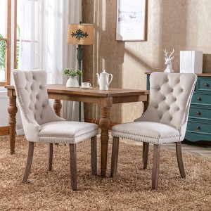 DOMETOUR 2Pcs Modern High-end Velvet Upholstered Dining Chair with Wood Legs Nailhead Trim - 1 of 4