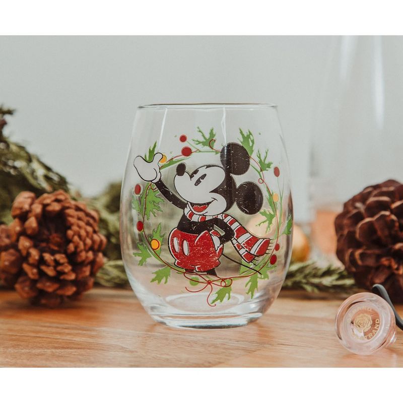 Silver Buffalo Disney Mickey Mouse Christmas Wreath Stemless Wine Glass | Holds 20 Ounces, 3 of 7