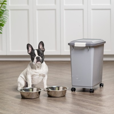 Gray and Dark Gray 30lbs Airtight Pet Food Storage Bin with Wheels