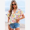Amaryllis Women’s Watercolor Floral Blouse Short Flutter Sleeve Loose Fit Collared Lightweight Casual Top- Small ,Yellow - 2 of 4