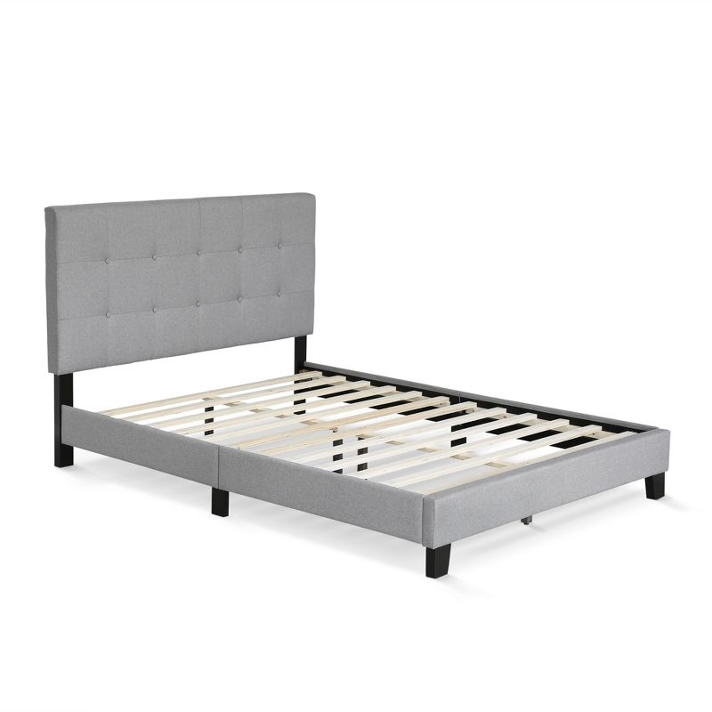 Furinno Laval Button Tufted Bed Frame, 12PC Slat Style, Glacier, 1 of 8