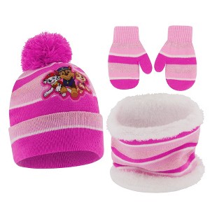 Paw Patrol Girls Winter Hat, Scarf & Mittens Set, Toddlers Ages 2-4 (Hot Pink) - 1 of 2