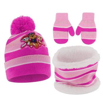 Paw Patrol Girls Winter Hat, Scarf & Mittens Set, Toddlers Ages 2-4 (Hot Pink)
