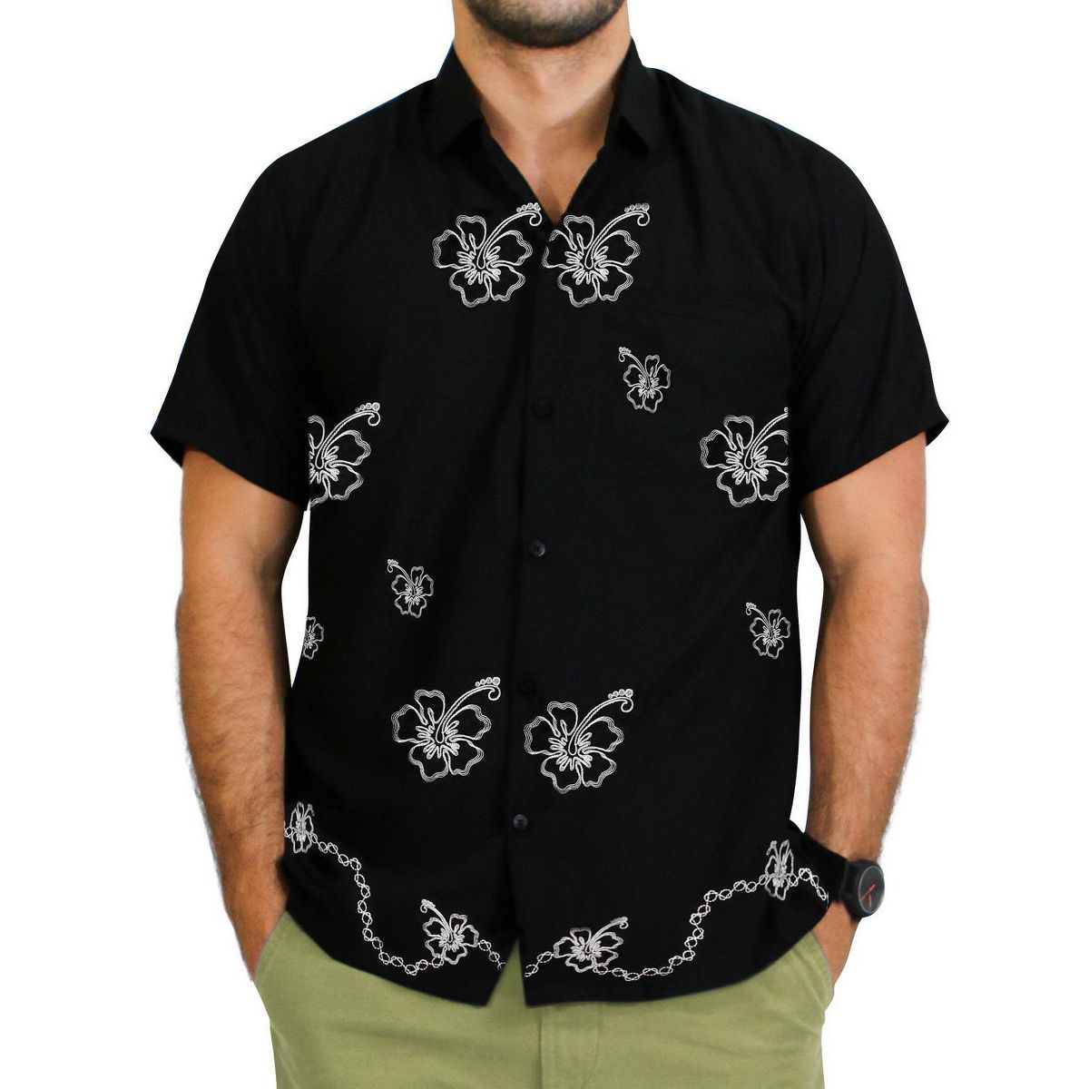 LA LEELA Men's Button Down Hawaiian Shirt Stylish Beach Short Sleeves Aloha Party Casual Tops Summer Funky Holidays Shirts S Hibiscus_AE91