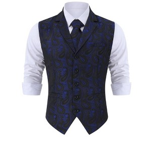 Men's Paisley Suit Vest and Tie Set Classic Floral Necktie Square Gothic Waistcoat for Tuxedo - 1 of 4