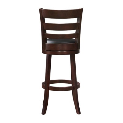 Cherry Wood Swivel Bar Stool with Black Leather Seat