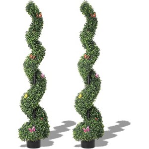 Artificial Boxwood Spiral Topiary Trees, 2 Pcs Outdoor Faux Plants with Insect Decoration, Evergreen Artificial Plants Outdoor for Decorative - 1 of 4