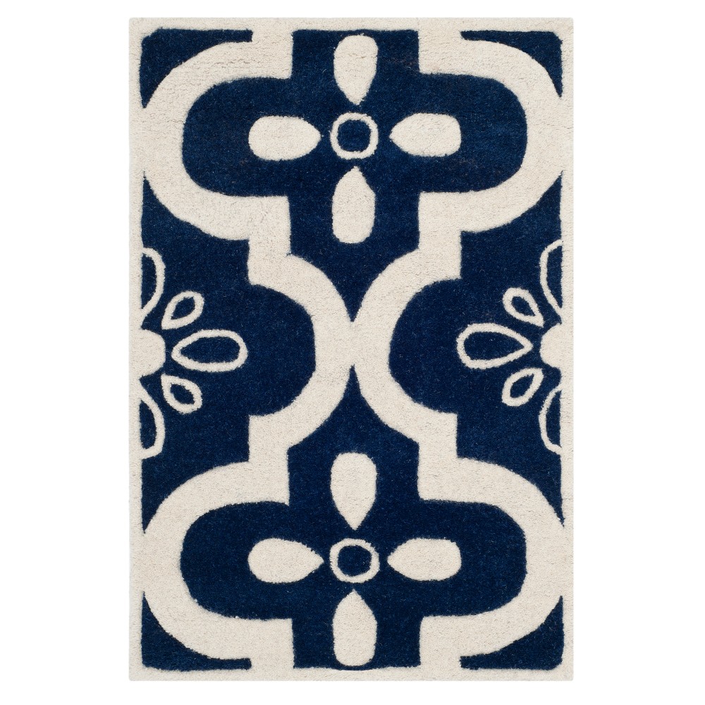 Dark Blue/Ivory Quatrefoil Design Tufted Accent Rug 2'X3' - Safavieh