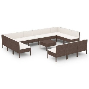 vidaXL Patio Lounge Set Outdoor Sectional Sofa Set Table Poly Rattan Brown - 1 of 4