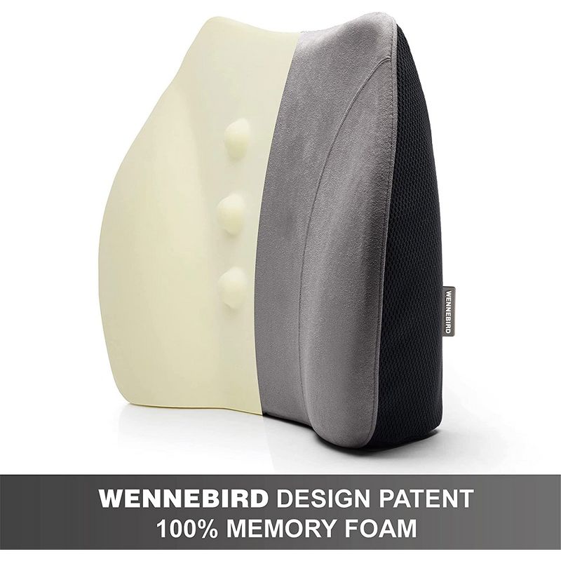 WENNEBIRD Model Q Lumbar Memory Foam Support Pillow to Improve Posture with Raised Side Butterfly Design, Dual Fabric, and Removable Cover, Grey, 5 of 7