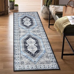 Machine Washable Vintage Runner Rug, Non Slip Low Pile Oriental Carpet for Entryway, Hallway, Kitchen, Laundry - 1 of 4