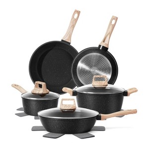 Aoibox 12-Piece Nonstick Cookware Set, Black Granite Induction Kitchen Cooking Set with Frying Pans, Saucepans, Steamer (PFAS, PFOA, PFOS Free) - 1 of 4