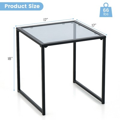 Black Tempered Glass and Metal Square Side Table