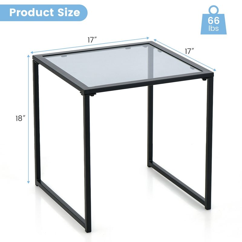 Costway Patio Side Table Outdoor 17'' Tempered Glass End Coffee Table for Porch Garden, 3 of 11