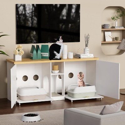 PAKASEPT TV Stand for 65 Inches TVs Modern Entertainment Center with Litter Box Enclosures, Litter Box Enclosures Furniture & Television Stands