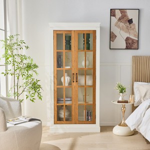 71.2'' Tall Display Cabinet With Adjustable Shelves And Glass Doors, Rustic White China Hutch For Living Room Or Kitchen-Maison Boucle - 1 of 4