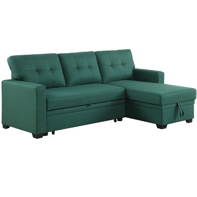 NicBex Line Sleeper Sectional Sofa,L-Shaped Couch with Reversible Storage Chaise for Living Room,Apartment,Office,Green