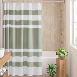 Shower Curtain Spa Waffle Weave Bathroom Sage Green Moisture Management Modern 72x72 - 1 of 4