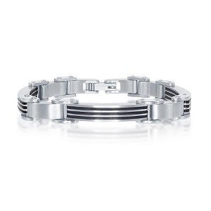Metallo Stainless Steel & Rubber Bar-Look Bracelet - Silver - 8.5 Inch - 1 of 3