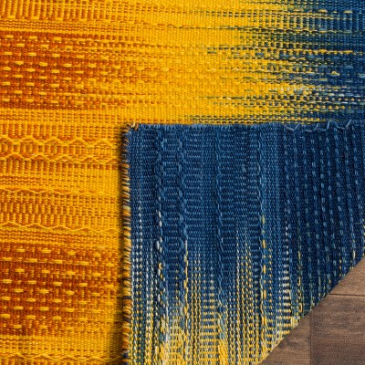 Handmade Dark Blue and Yellow Wool 8' x 10' Area Rug