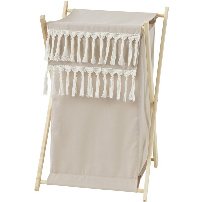 Image of Sweet Jojo Designs Boy or Girl Gender Neutral Unisex Laundry Hamper Botanical Leaf Linen Taupe and Ivory