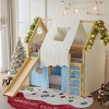 TopComfy Beds Full Size House Loft Bed with Sills and Tents Loft Bed with Ladders and Slide No Box Spring Needed for Bedroom, Blue, 78"*57.2"*80.6" - 2 of 4