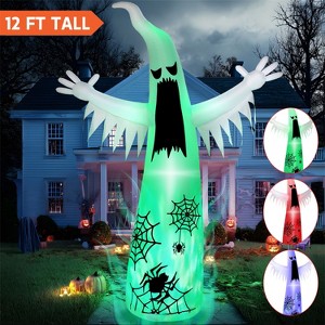 Joyfy 12 FT Halloween Inflatables Outdoor Decorations, Giant Ghost Inflatable with 3-Colored Flashing Flame Light for Halloween Yard Garden Lawn Decor - 1 of 4