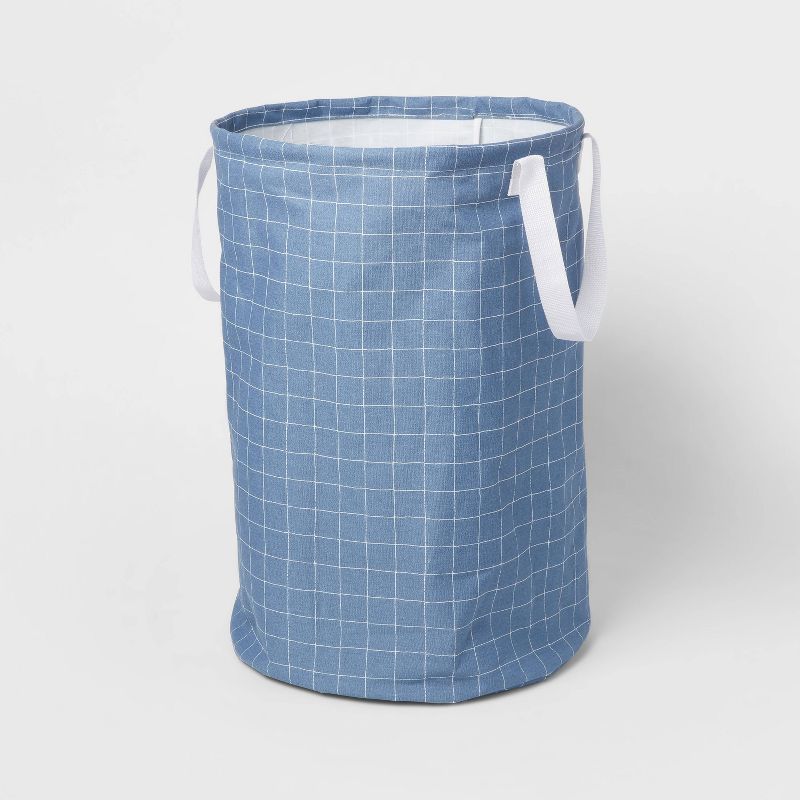 Scrunchable Round Laundry Hamper Blue Stitch Grid - Brightroom&#8482;, 1 of 7