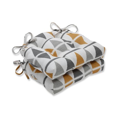 Set of 2 Indoor Ikat Argyle Birch Reversible Chair Pad Gray - Pillow Perfect
