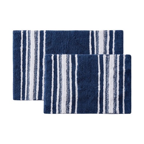 2pc Auburn Bath Rug Set Blue Ed Ellen, Blue Striped Bathroom Rugs