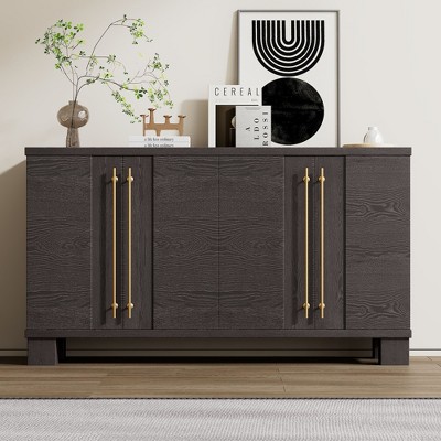 NicBex 60" Traditional Style 4-Doors Sideboard,Kitchen Storage Cabinets with Adjustable Shelves and Gold Handles for Kitchen and Dining Room,Taupe