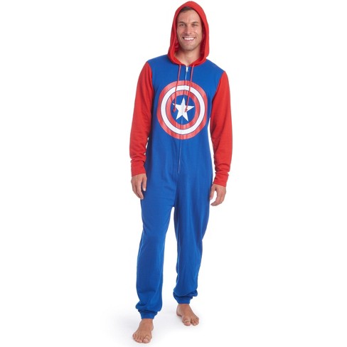 Marvel Avengers Captain America Mens Fleece Zip Up Pajama Coverall